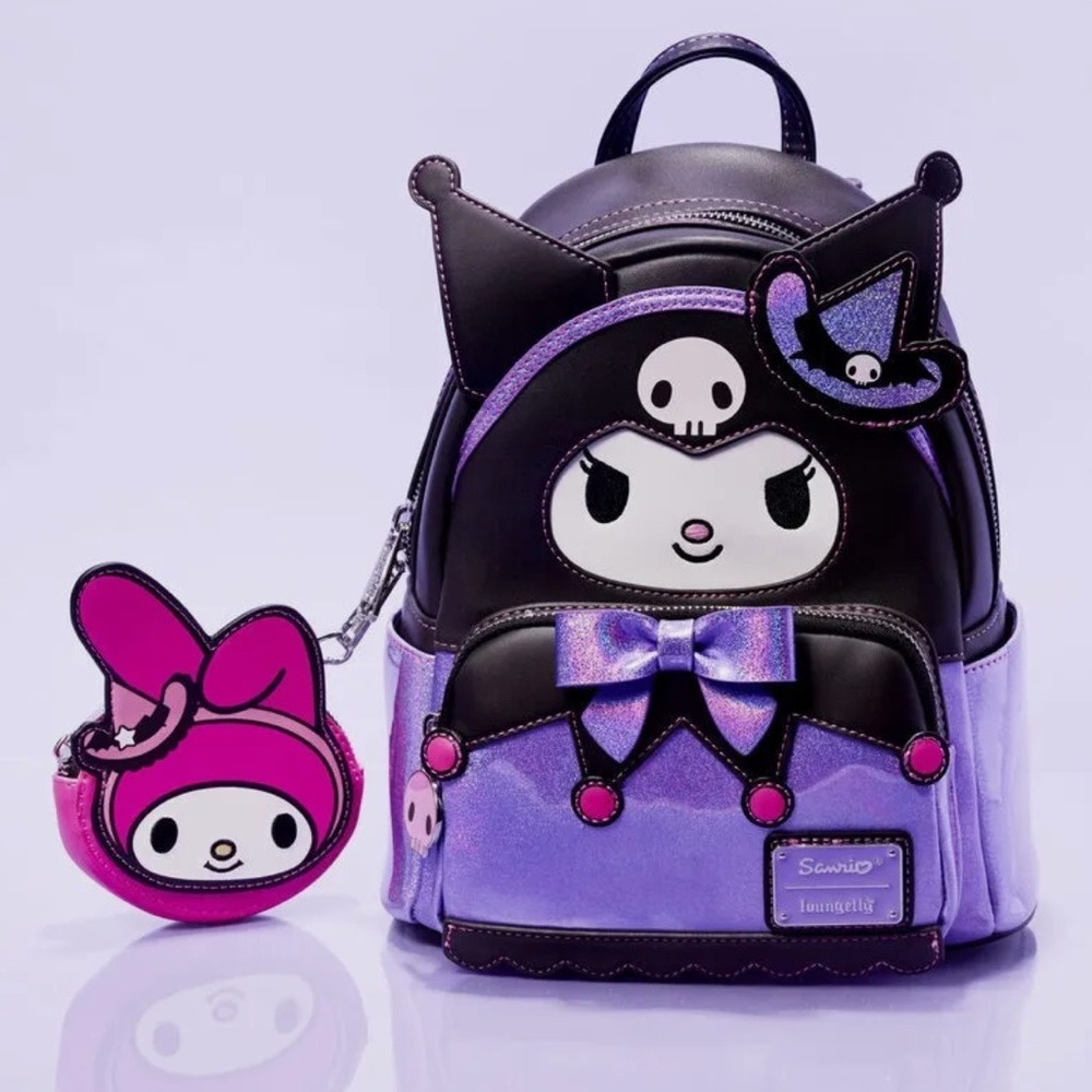 LE SANRIO LOUNGEFLY NYCC Sanrio Kuromi Witch Mini Backpack w/ My Melody Coin Bag - Picture 8 of 8
